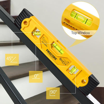 Firecore 9 Inch Magnetic Torpedo Level – Shockproof, 3 Bubble Spirit Level for Home Projects