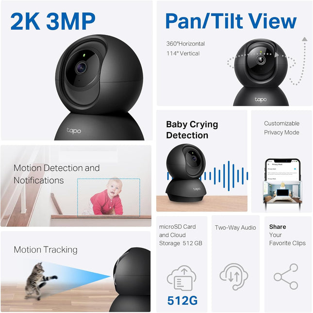 C211 2K Pan Tilt Indoor Security Camera 2 Pack Baby Monitor Pet Camera WiFi