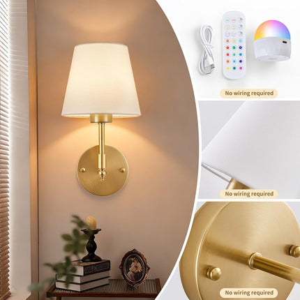 Set of 2 Rechargeable Wall Sconces 5200mAh Dimmable 15 Colors Remote Wireless