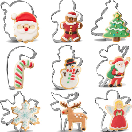 9PCS Christmas Cookie Cutters Set Stainless Steel Tree Gingerbread Snowflake