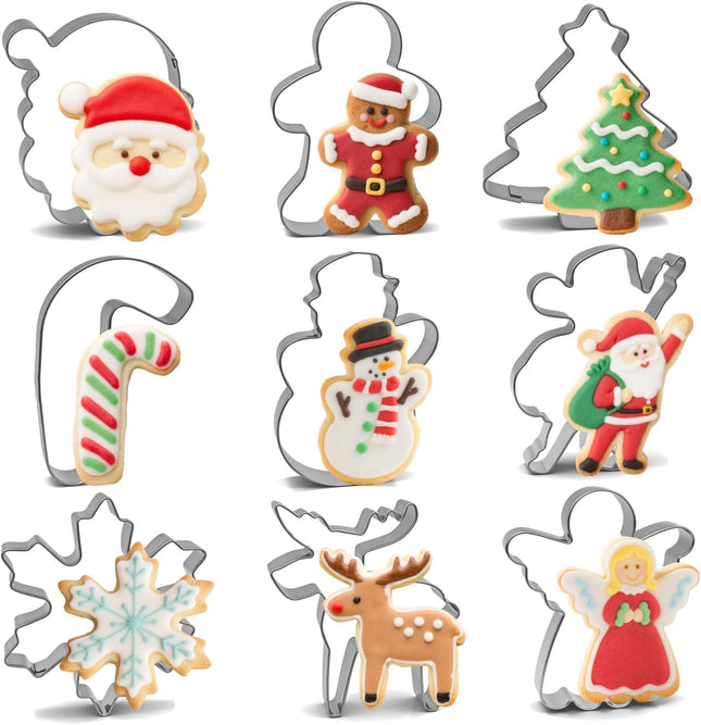 9PCS Christmas Cookie Cutters Set Stainless Steel Tree Gingerbread Snowflake