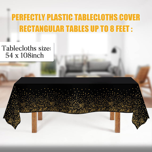 3 Pack Black Gold Dot Tablecloths 54x108 – Disposable Party Covers