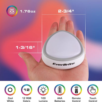 LED Tap Puck Lights – 12 RGB Colors, Remote, Wireless, 3-Pack, Battery Powered