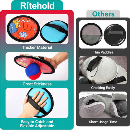 4 Player Toss and Catch Ball Game Set with 4 Paddles, 4 Sticky Balls and Carry Bag