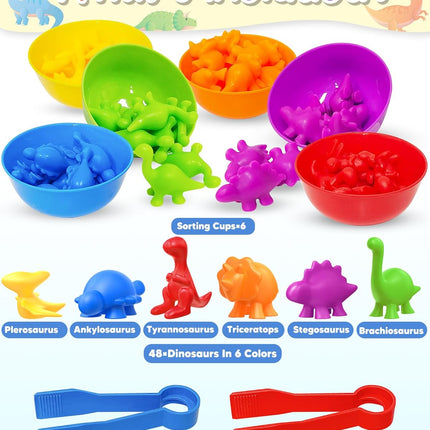48-Piece Dinosaur Counting Set – Montessori Learning Toys for Ages 3-5 & 4-8