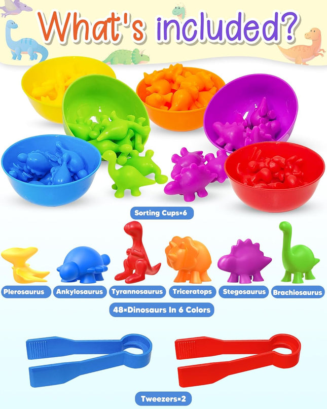 48-Piece Dinosaur Counting Set – Montessori Learning Toys for Ages 3-5 & 4-8