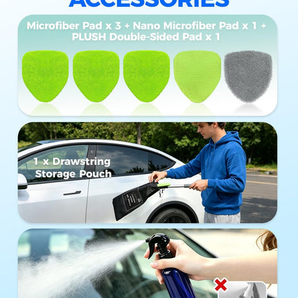 Windshield Cleaning Tool with Handle, Microfiber Pads for Car & Home Glass