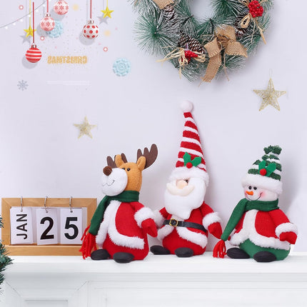 3-Piece Christmas Plush Decoration Set: Santa Claus, Snowman, and Moose
