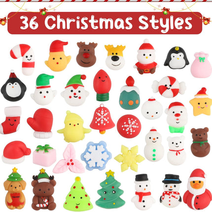 36 PCS Christmas Mochi Squishy Toys – Stress Reliever Squeeze Toys for Kids
