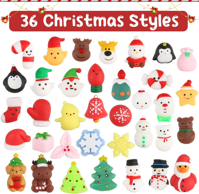 36 PCS Christmas Mochi Squishy Toys – Stress Reliever Squeeze Toys for Kids