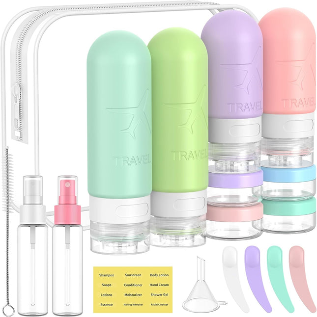 18-Pack Travel Bottles – TSA Approved, Silicone, Squeezable, Bright Colors
