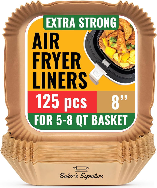 125PCS Air Fryer Paper Liners – Non-Stick, Oil-Proof, 8” Square, Easy Cleanup