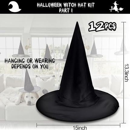 12-Piece Halloween Witch Hat Decor Set, 16 3D Bats, Spider Web & Creepy Cloth