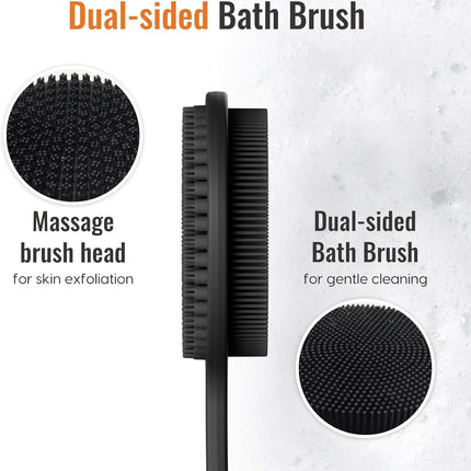 17in Silicone Back Scrubber with Long Handle Double-Sided Shower Body Brush for Men
