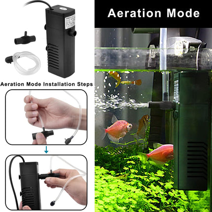 100GPH 5W Internal Aquarium Filter with Aeration, Submersible Filter for 5-15 Gallon Tanks