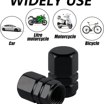 Aluminum Tire Valve Stem Caps 4PCS Black, Hexagon Wheel Dustproof Covers