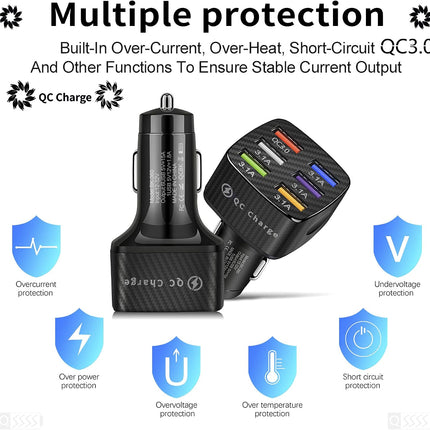 6 Port Car Charger Adapter, 2 Pack, QC 3.0 Fast Charging, USB Car Charger Black