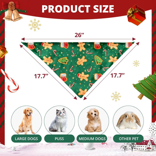 2 Pack Christmas Dog Bandanas – Cute Xmas Pet Scarves for Small to Large Dogs