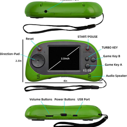 16-Bit Kids Handheld Game Console, 2.5” Screen, 200 Mini Retro Games