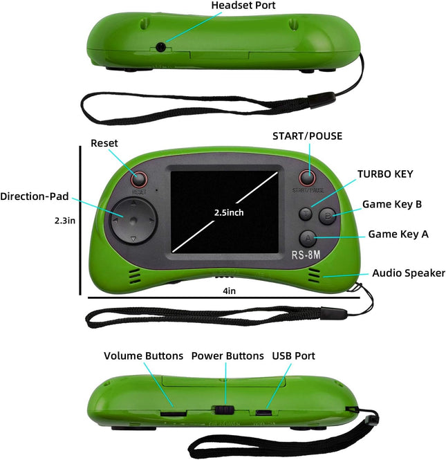 16-Bit Kids Handheld Game Console, 2.5” Screen, 200 Mini Retro Games