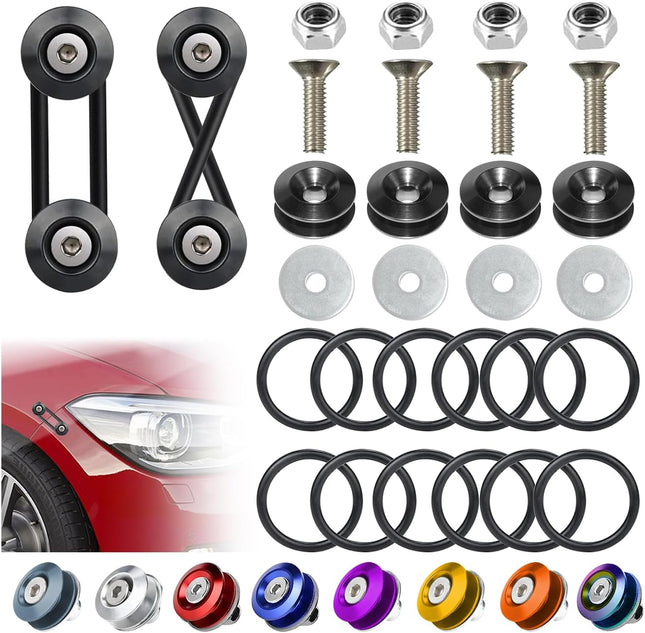 Universal Bumper Quick Release Clips, 4 Black Tabs & 12 O-Rings for Cars