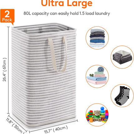 2-Pack 80L Laundry Hampers – Waterproof, Collapsible with Reinforced Handles