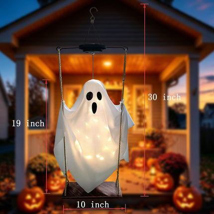 2-Pack Solar Hanging Swing Ghost Halloween Decor with String Lights for Yard & Porch