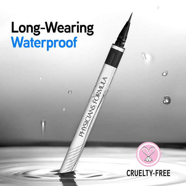 Eye Booster Super Slim Liquid Eyeliner, Waterproof Ultra Black, Precision Vegan Liner