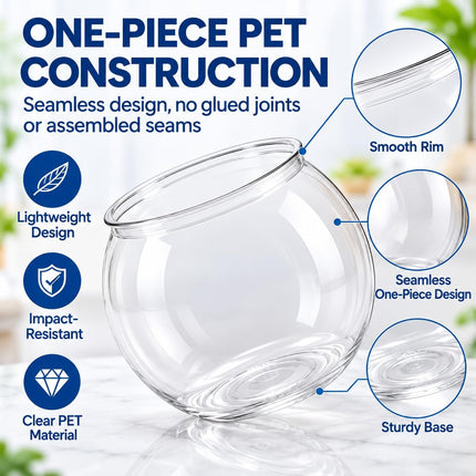 0.5 Gallon Clear Plastic Fish Bowl, Round PET Desktop Aquarium for Plants and Décor