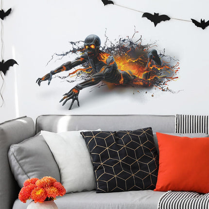 3D Halloween Zombie Flame Wall Stickers, PVC Horror Decals for Indoor Outdoor Decor