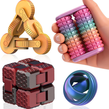 4 Pack Fidget Toy Set Infinity Cube Spinner Ball Massage Roller for All Ages