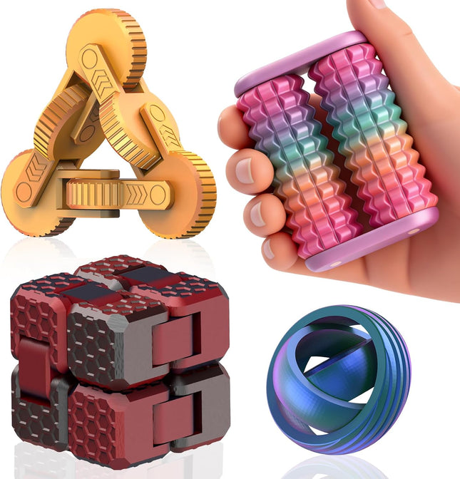 4 Pack Fidget Toy Set Infinity Cube Spinner Ball Massage Roller for All Ages