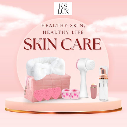Pink Skincare Tools Set for Teens, Facial Cleansing Accessories & Face Washing Kit