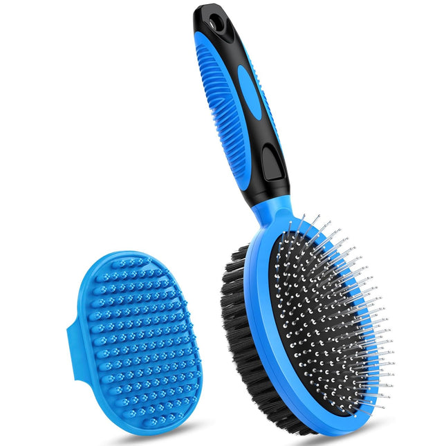 2PCS Pet Grooming Tools – Double-Sided Brush for Shedding & Bathing, Dogs, Cats, Horses (Blue)
