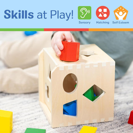 Shape Sorting Cube Wooden Classic Toy 12 Shapes Educational Kids Learning