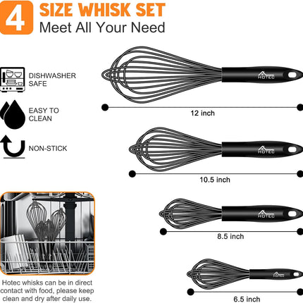 4PCS Silicone Whisk Set Balloon Egg Beater Nonstick Cookware Kitchen Utensils