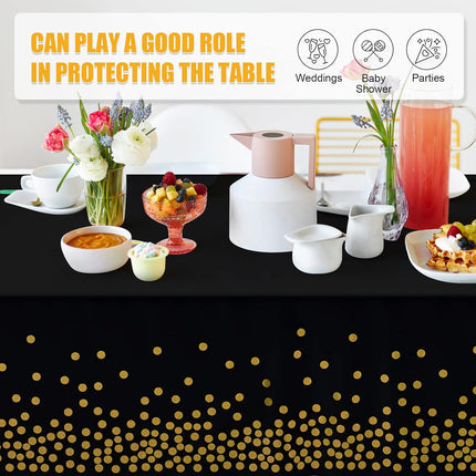 3 Pack Black Gold Dot Tablecloths 54x108 – Disposable Party Covers