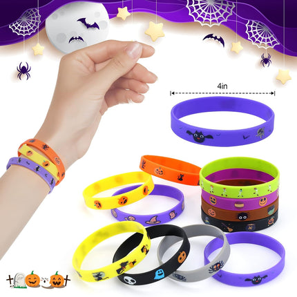 48-Piece Halloween Slap Bracelets, Rubber Wristbands, Party Favors & Treat Bag Fillers