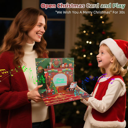 Christmas Gift Card with 3D Pop-up, Music, Lights & Fireplace Projection