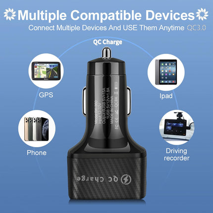 6 Port Car Charger Adapter, 2 Pack, QC 3.0 Fast Charging, USB Car Charger Black
