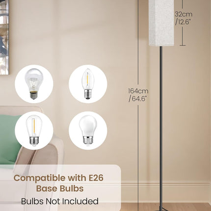 64.6" Modern Floor Lamp with Foot Switch Minimalist Standing Lamp Black Beige