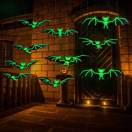 12PCS Light-Up 3D Flying Bat Decorations, Glowing Wall & Window Halloween Decor
