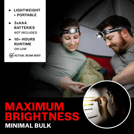 Battery Powered LED Headlamps 2 Pack with Red Light and Adjustable Band