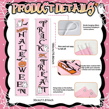 Trick or Treat Pink Halloween Porch Banner, Happy Halloween Door & Party Decor