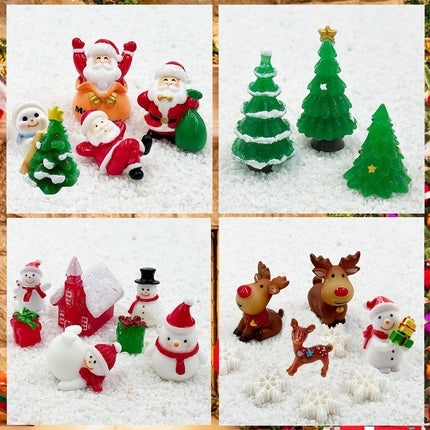 25pcs Christmas Mini Figurines – Resin Santa, Snowman & Animal Ornaments