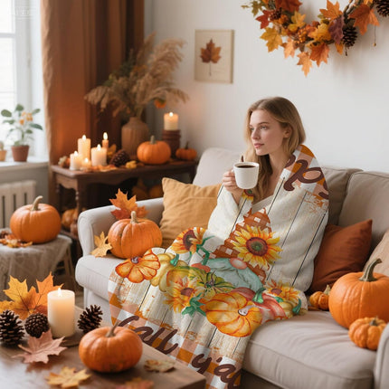 Soft Fall Throw Blanket 50x60, Pumpkin & Gnome Design for Couch Sofa or Travel