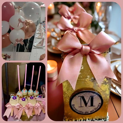 60PCS Rose Gold Satin Ribbon Bows 3.3 Inch Premium Gift Wrap Decorations