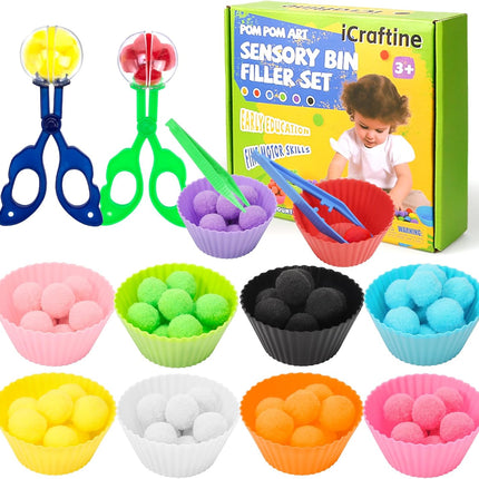 114 PCS Sensory Bin Filler – Sorting Bowls, Pom Poms, Tweezers for Early Education