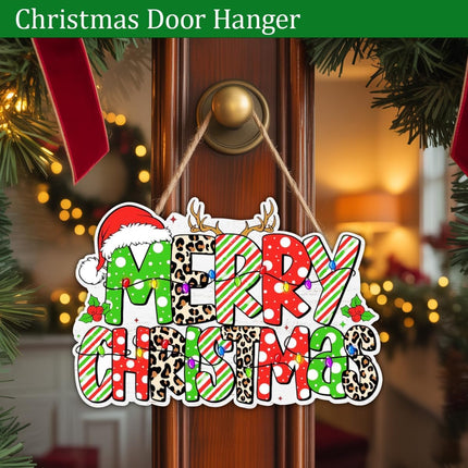 Merry Christmas Door Hanger – Winter Season Holiday Door Decoration Sign