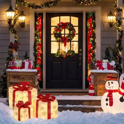 Christmas Decorations 3 Lighted Gift Boxes Battery-Operated Presents LED Lights & Bows Indoor & Outdoor